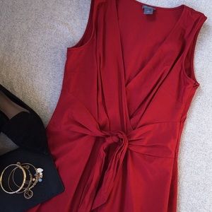 Ann Taylor Red Sleeveless Front Tie Dress